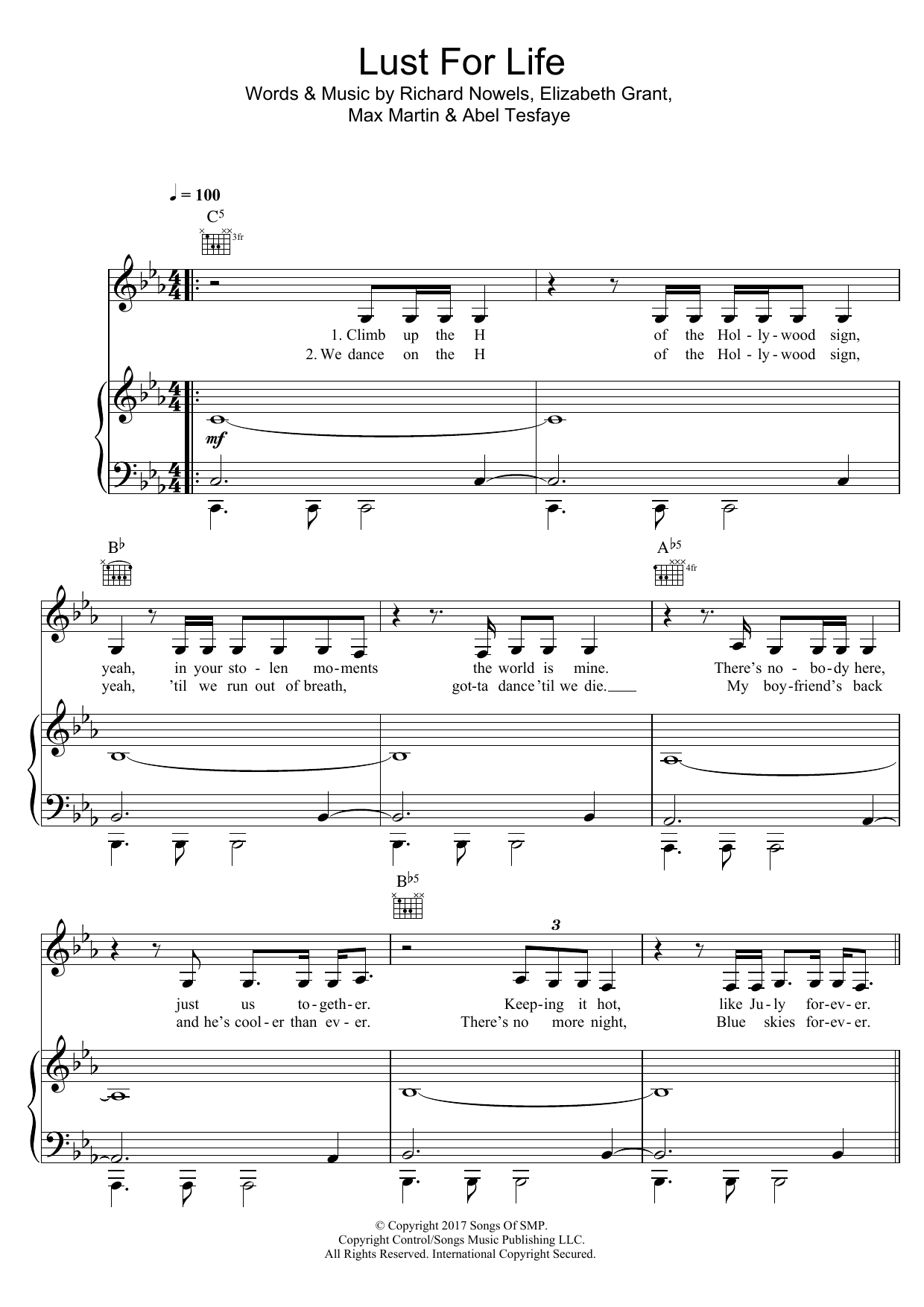 Lana Del Rey Lust For Life (featuring The Weeknd) Sheet Music Notes & Chords for Piano, Vocal & Guitar (Right-Hand Melody) - Download or Print PDF