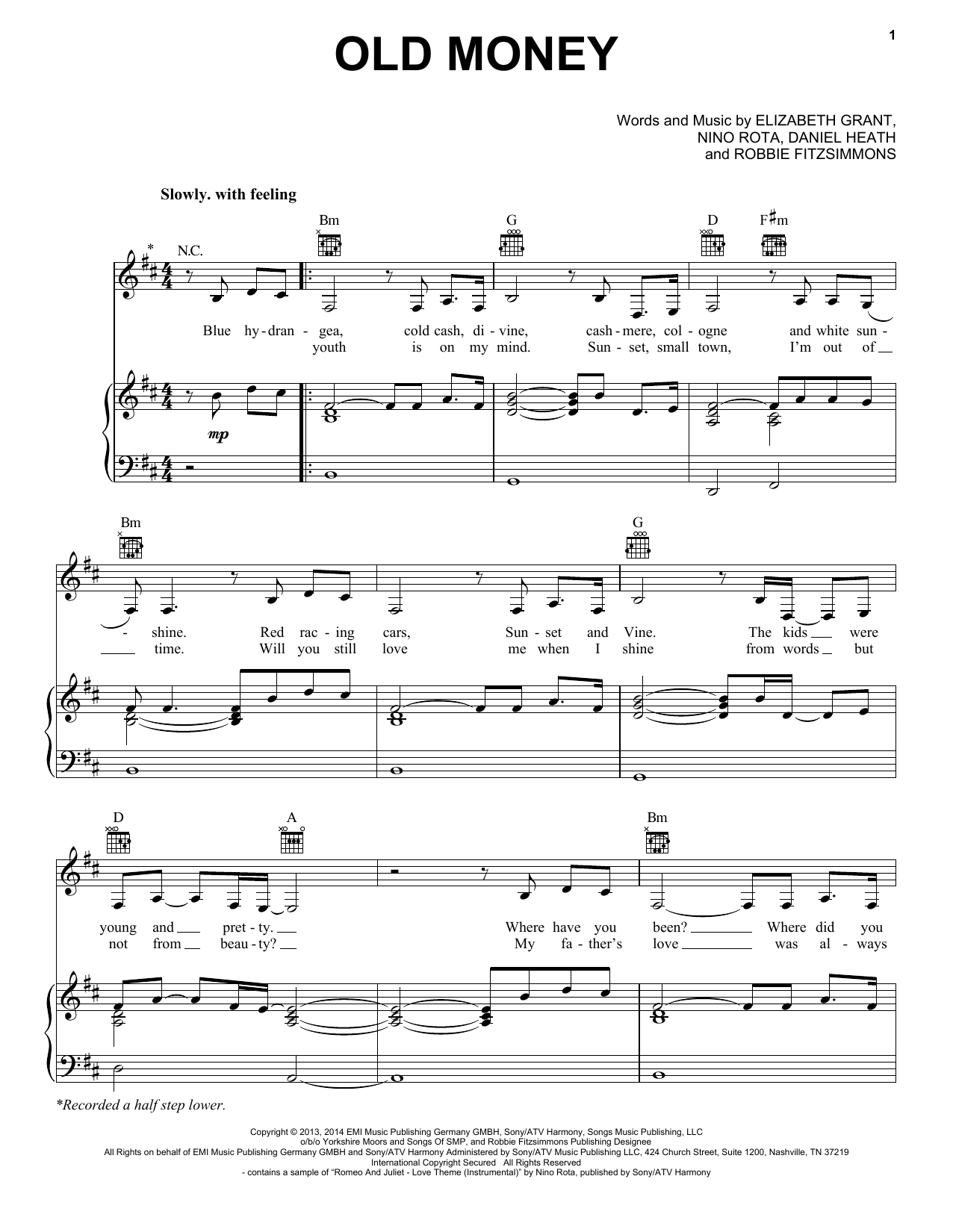 Lana Del Rey Old Money Sheet Music Notes & Chords for Piano, Vocal & Guitar (Right-Hand Melody) - Download or Print PDF