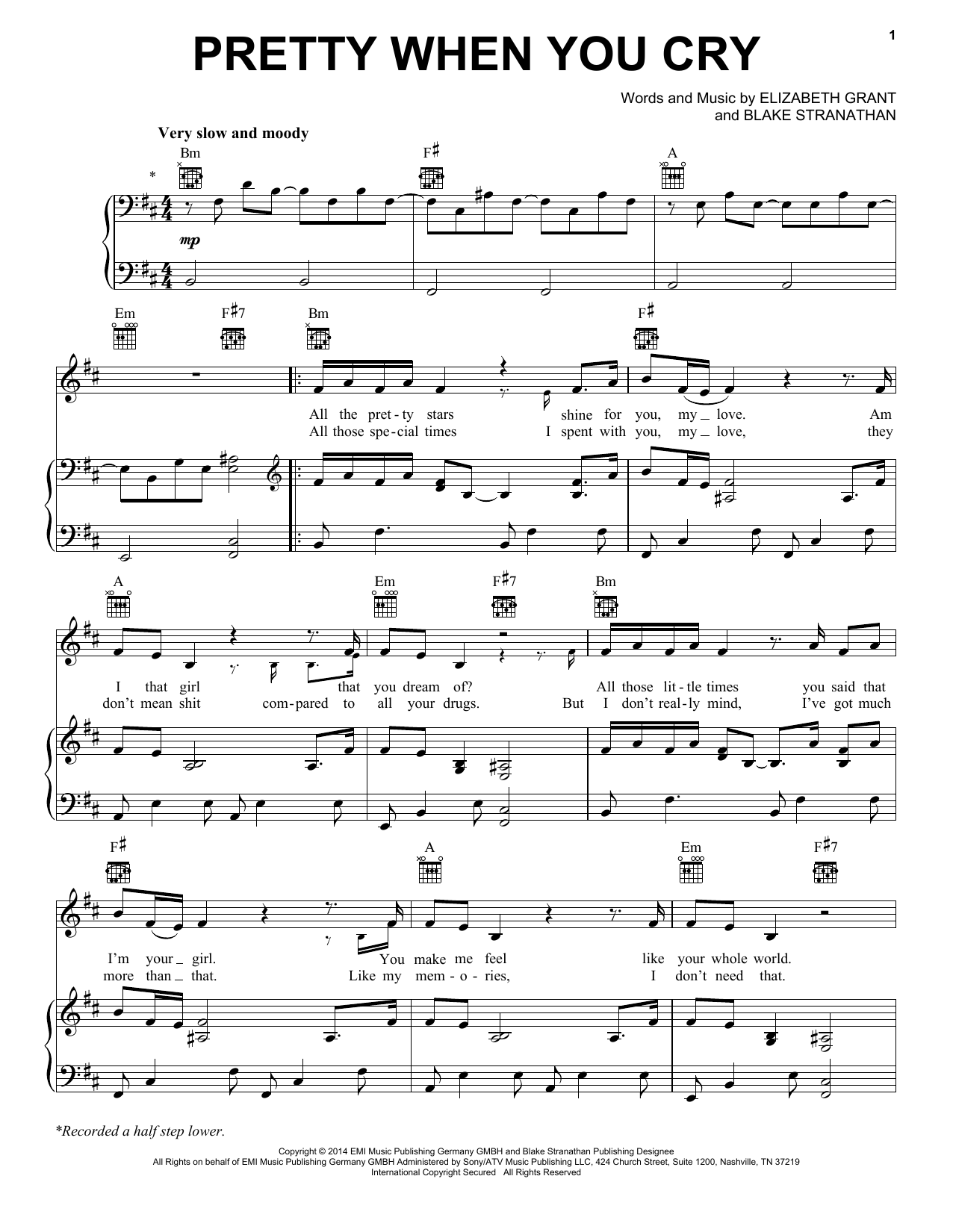 Lana Del Rey Pretty When You Cry Sheet Music Notes & Chords for Piano, Vocal & Guitar (Right-Hand Melody) - Download or Print PDF