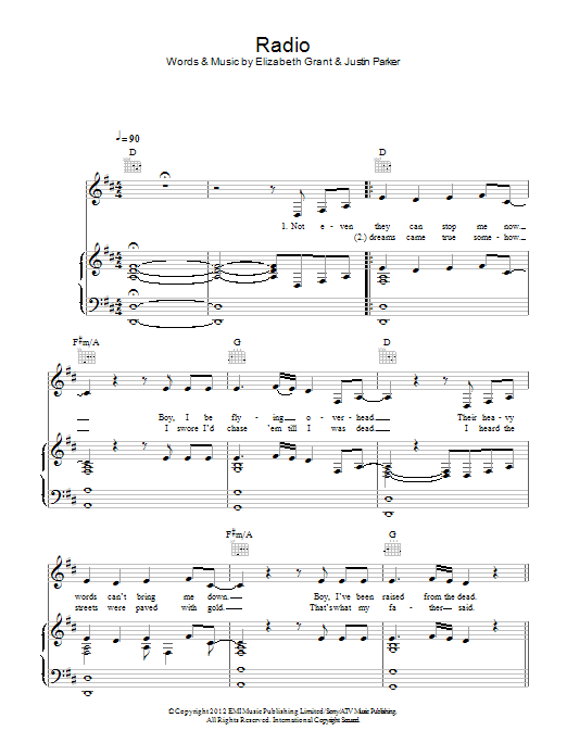 Lana Del Rey Radio Sheet Music Notes & Chords for Piano, Vocal & Guitar (Right-Hand Melody) - Download or Print PDF
