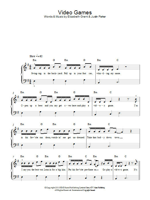 Lana Del Rey Video Games Sheet Music Notes & Chords for Beginner Piano - Download or Print PDF