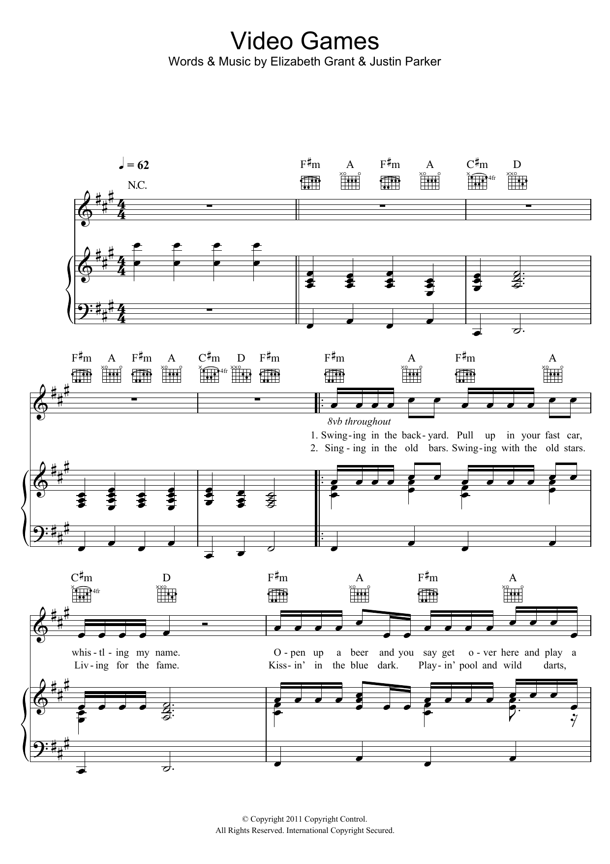 Lana Del Rey Video Games Sheet Music Notes & Chords for Guitar Chords/Lyrics - Download or Print PDF