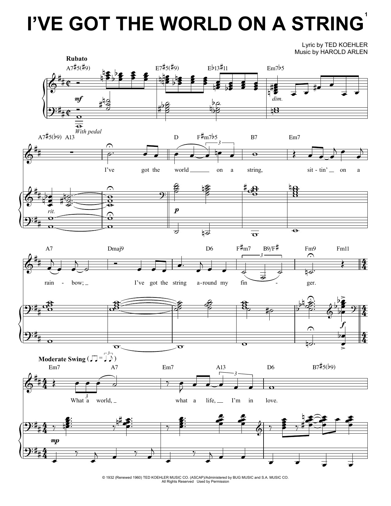 Landau Eugene Murphy, Jr. I've Got The World On A String Sheet Music Notes & Chords for Piano, Vocal & Guitar (Right-Hand Melody) - Download or Print PDF