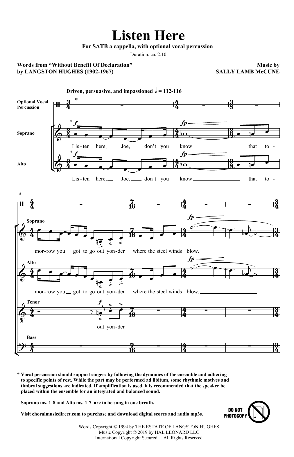 Langston Hughes and Sally Lamb McCune Listen Here Sheet Music Notes & Chords for SATB Choir - Download or Print PDF Langston Hughes and Sally Lamb McCune Listen Here Sheet Music Notes & Chords for SATB Choir - Download or Print PDF