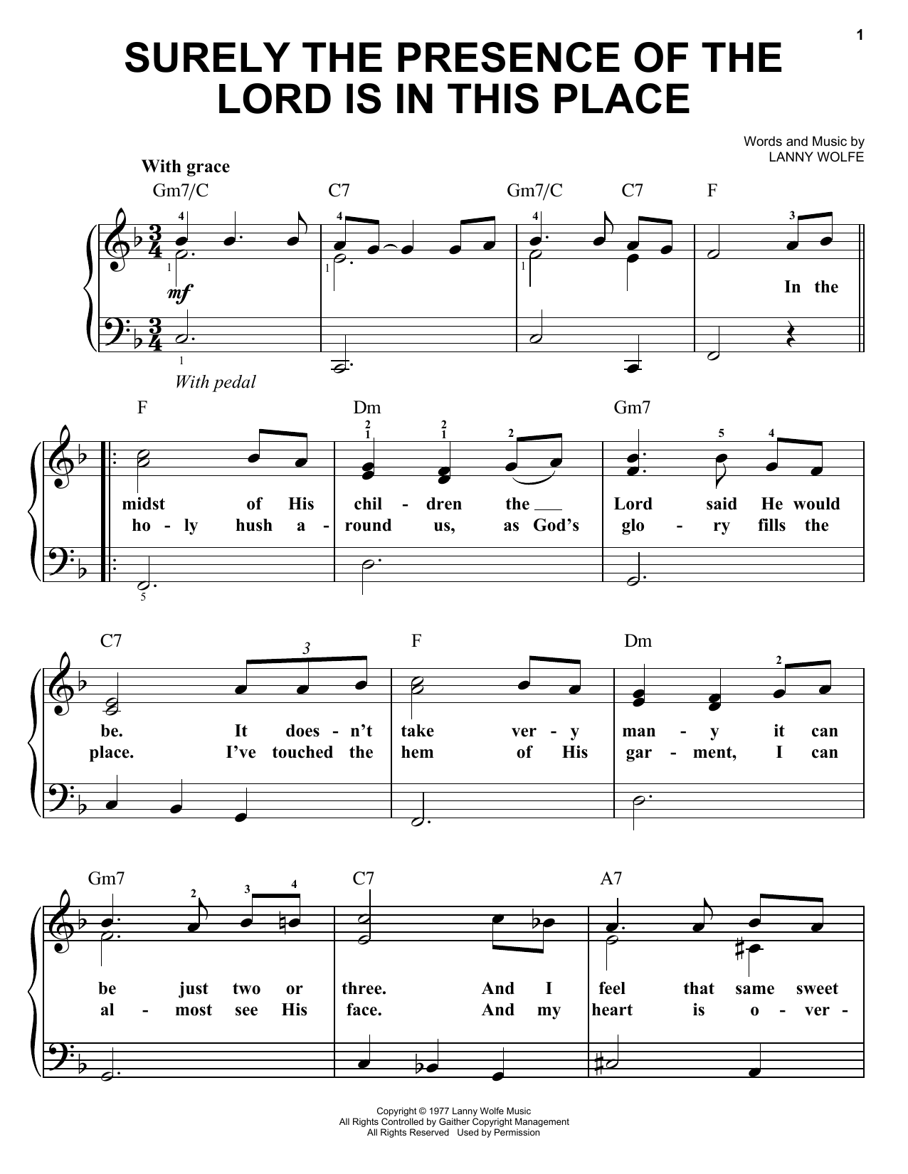 Lanny Wolfe Surely The Presence Of The Lord Is In This Place Sheet Music Notes & Chords for Easy Piano - Download or Print PDF