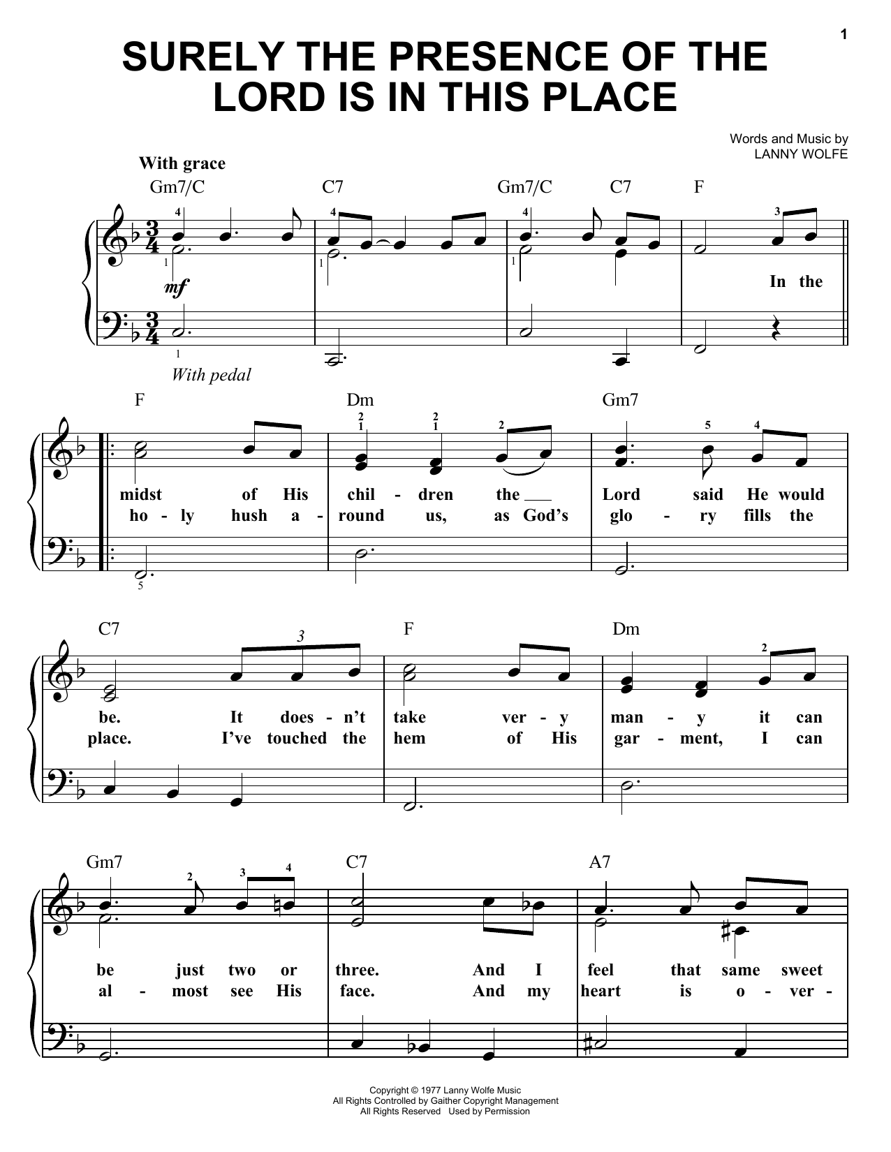 Lanny Wolfe Surely The Presence Of The Lord Is In This Place Sheet Music Notes & Chords for Super Easy Piano - Download or Print PDF