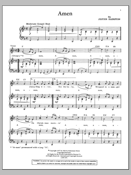 Larnelle Harris Amen Sheet Music Notes & Chords for Piano, Vocal & Guitar (Right-Hand Melody) - Download or Print PDF