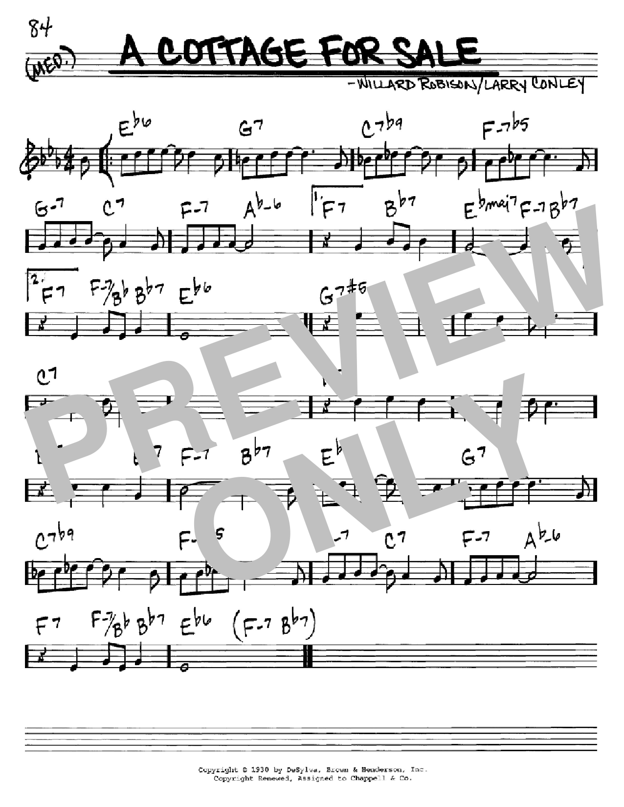 Larry Conley A Cottage For Sale Sheet Music Notes & Chords for Real Book – Melody & Chords - Download or Print PDF