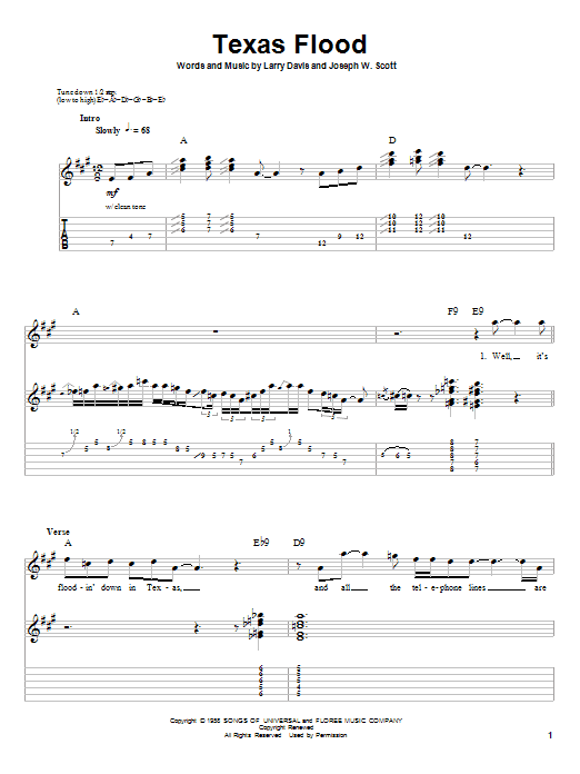 Larry Davis Texas Flood Sheet Music Notes & Chords for Guitar Tab Play-Along - Download or Print PDF