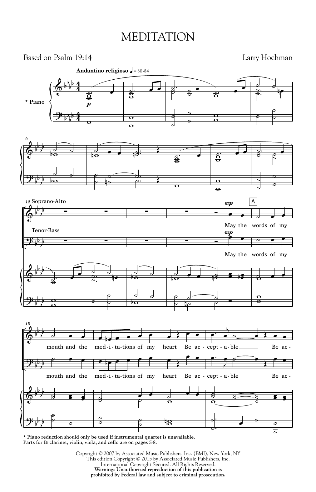 Larry Hochman Meditation Sheet Music Notes & Chords for SATB - Download or Print PDF