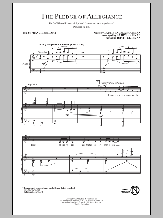 Laurie Hochman The Pledge Of Allegiance (arr. Larry Hochman) Sheet Music Notes & Chords for SATB - Download or Print PDF