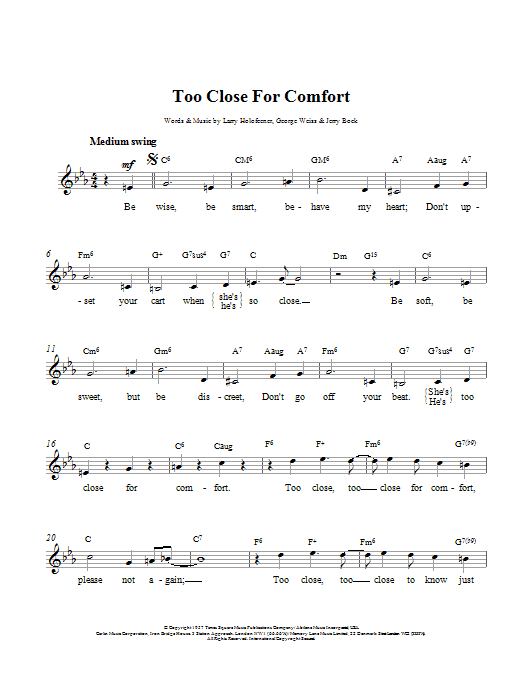 Larry Holofcener Too Close For Comfort Sheet Music Notes & Chords for Melody Line, Lyrics & Chords - Download or Print PDF