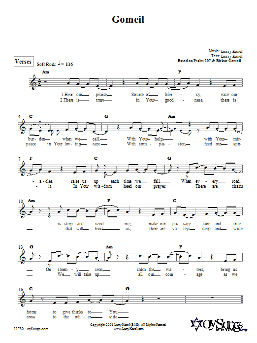 Larry Karol Gomeil Sheet Music Notes & Chords for Melody Line, Lyrics & Chords - Download or Print PDF