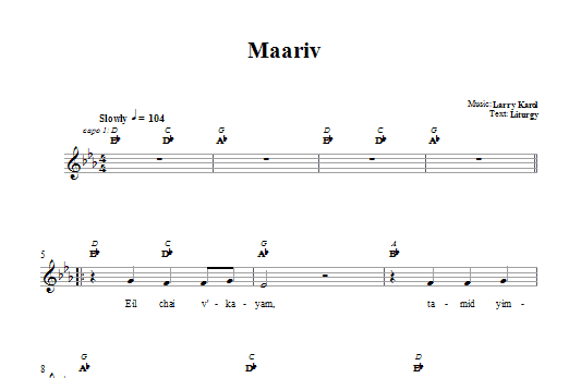 Larry Karol Maariv Sheet Music Notes & Chords for Melody Line, Lyrics & Chords - Download or Print PDF