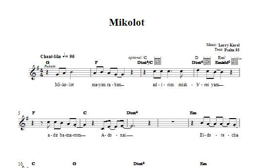 Larry Karol Mikolot Sheet Music Notes & Chords for Melody Line, Lyrics & Chords - Download or Print PDF