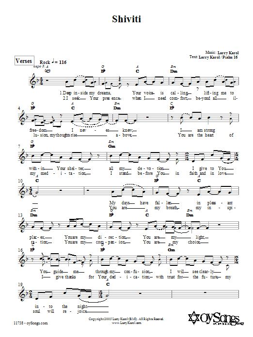 Larry Karol Shiviti Sheet Music Notes & Chords for Melody Line, Lyrics & Chords - Download or Print PDF