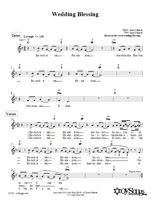 Larry Karol Wedding Blessing Sheet Music Notes & Chords for Melody Line, Lyrics & Chords - Download or Print PDF