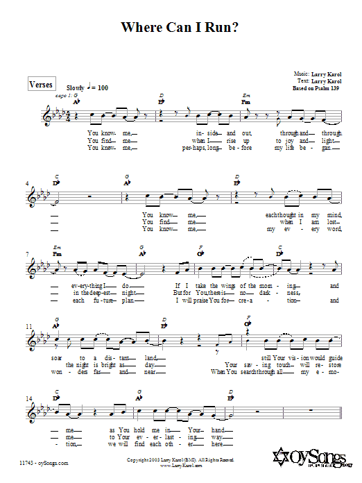 Larry Karol Where Can I Run? Sheet Music Notes & Chords for Melody Line, Lyrics & Chords - Download or Print PDF