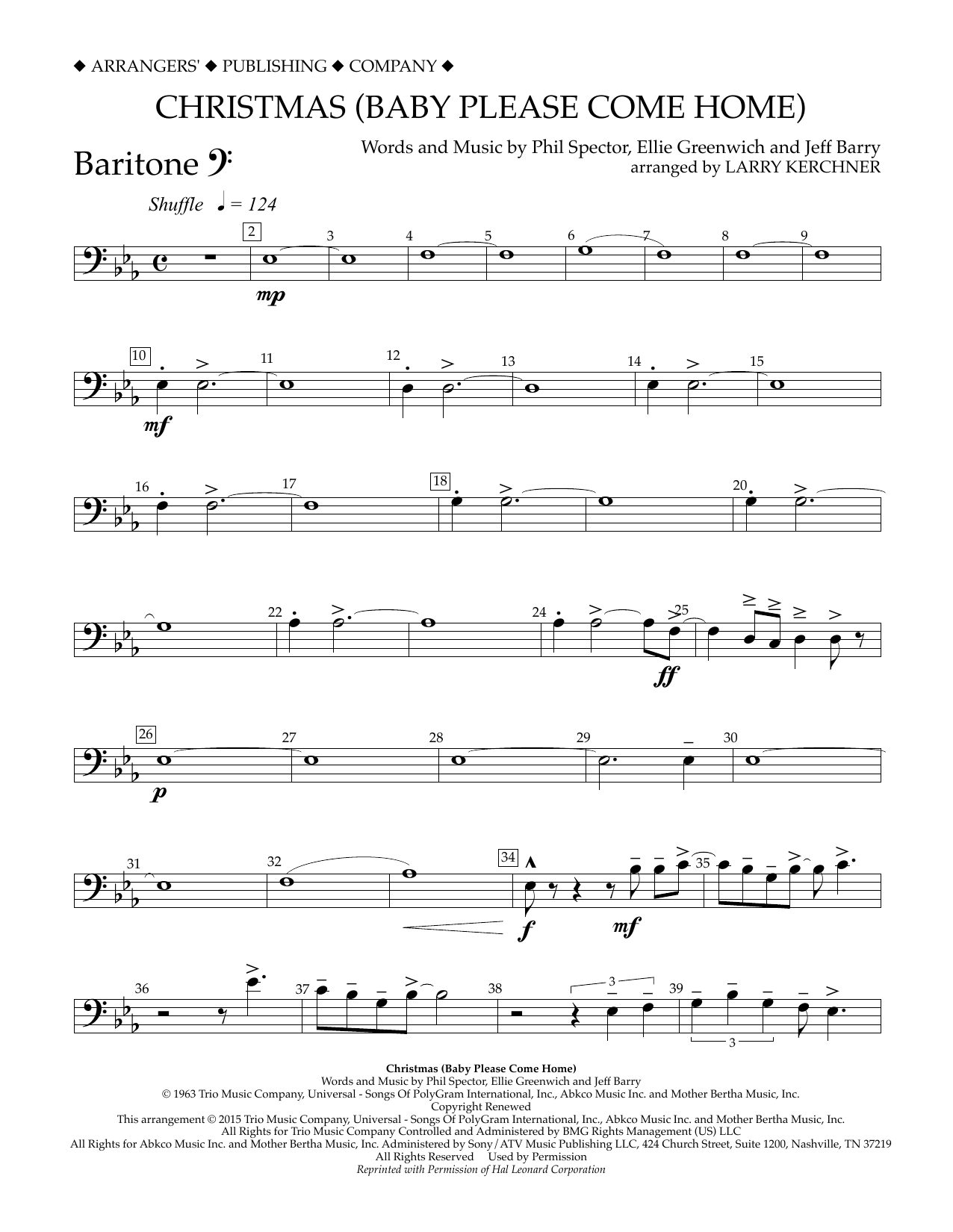 Larry Kerchner Christmas (Baby Please Come Home) - Baritone B.C. Sheet Music Notes & Chords for Concert Band - Download or Print PDF