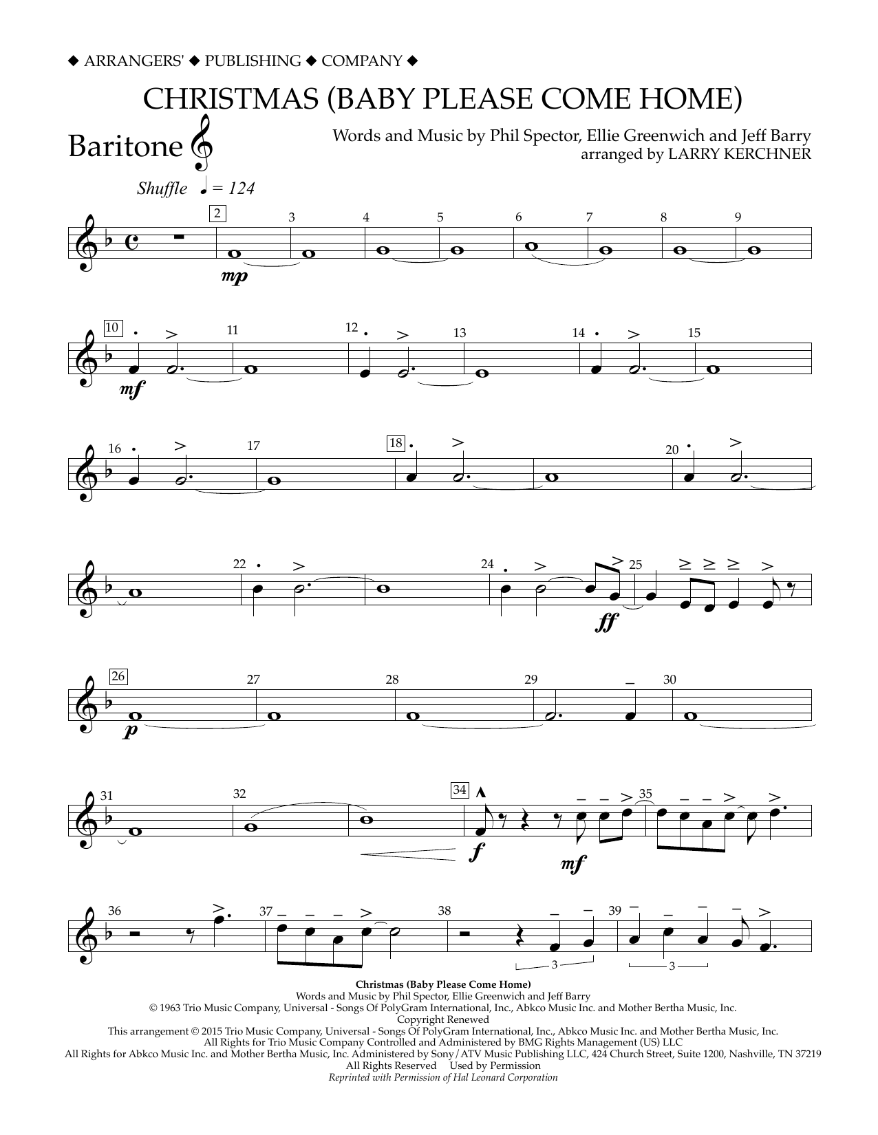 Larry Kerchner Christmas (Baby Please Come Home) - Baritone T.C. Sheet Music Notes & Chords for Concert Band - Download or Print PDF