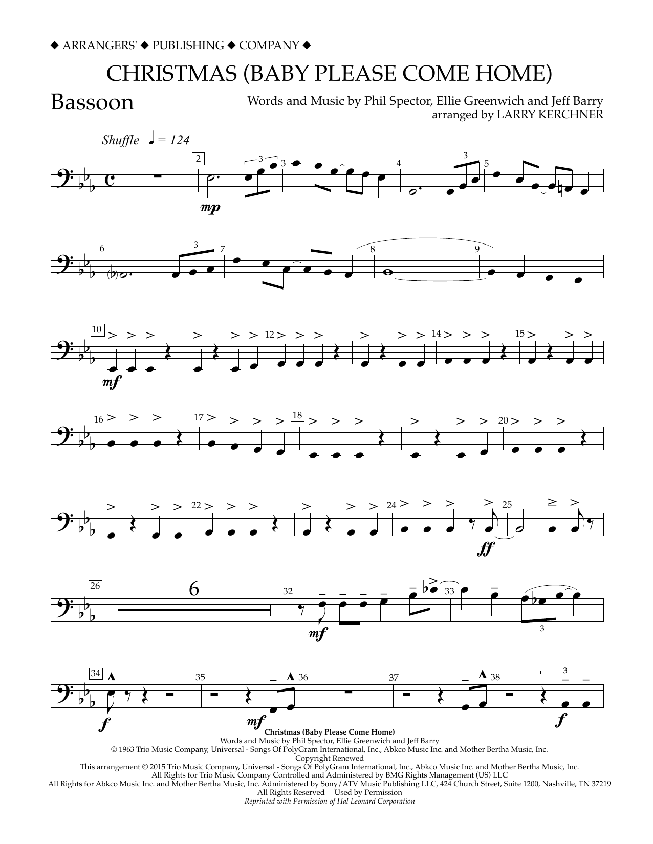 Larry Kerchner Christmas (Baby Please Come Home) - Bassoon Sheet Music Notes & Chords for Concert Band - Download or Print PDF