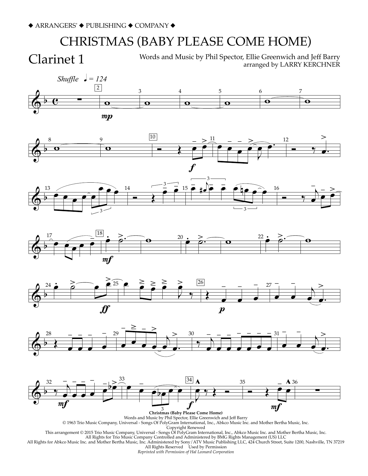 Larry Kerchner Christmas (Baby Please Come Home) - Bb Clarinet 1 Sheet Music Notes & Chords for Concert Band - Download or Print PDF