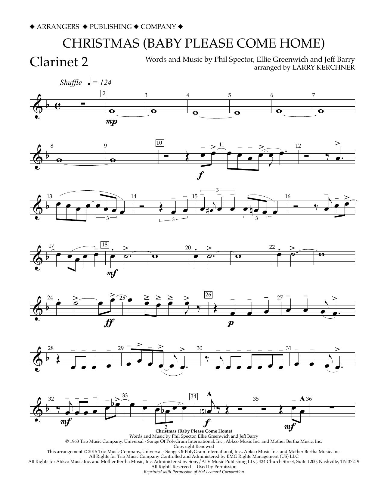 Larry Kerchner Christmas (Baby Please Come Home) - Bb Clarinet 2 Sheet Music Notes & Chords for Concert Band - Download or Print PDF