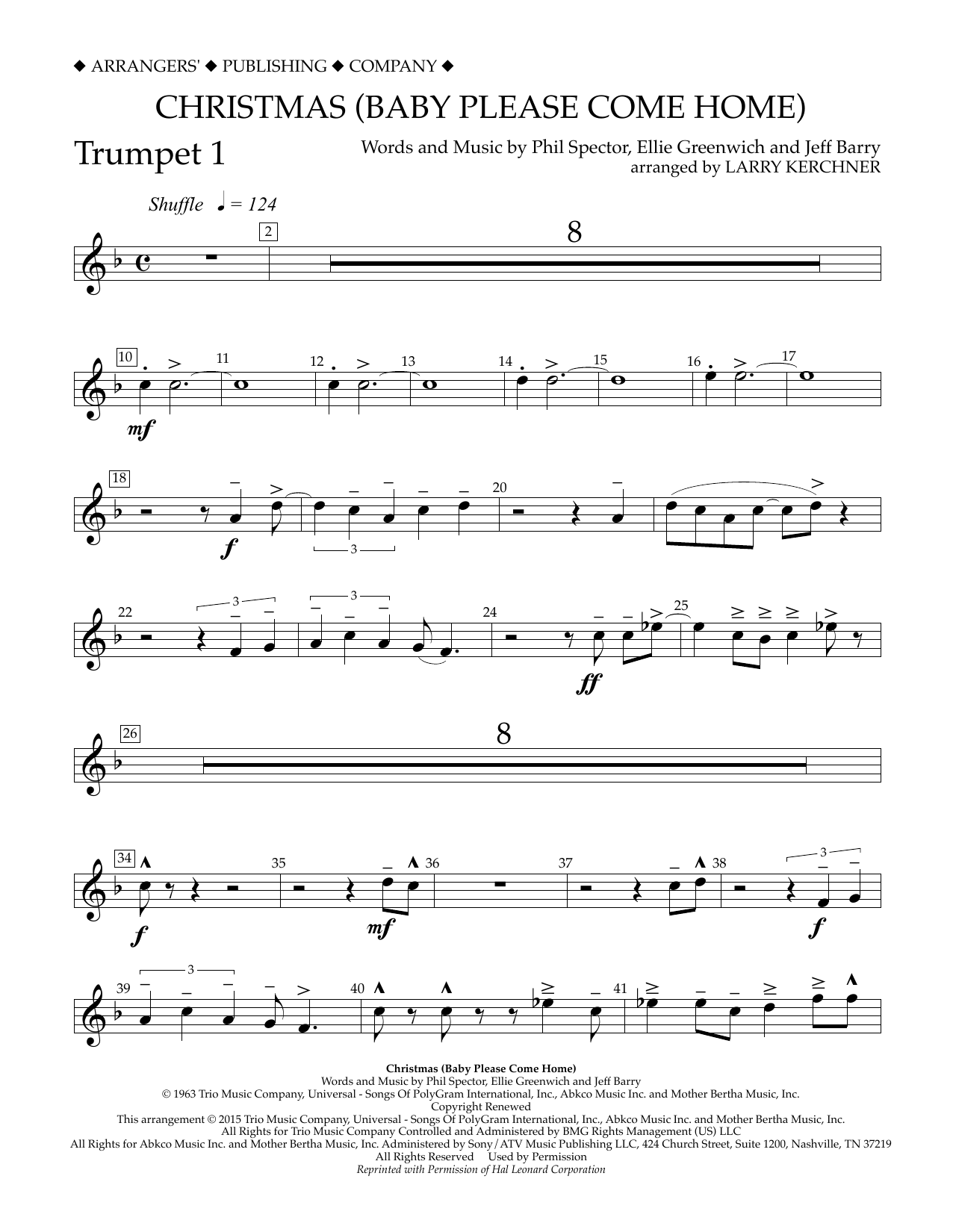 Larry Kerchner Christmas (Baby Please Come Home) - Bb Trumpet 1 Sheet Music Notes & Chords for Concert Band - Download or Print PDF