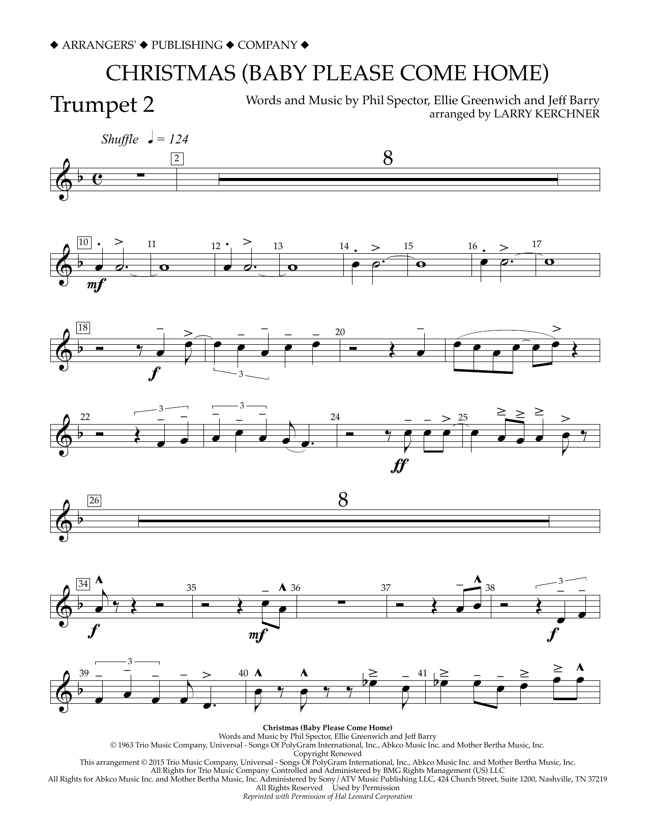 Larry Kerchner Christmas (Baby Please Come Home) - Bb Trumpet 2 Sheet Music Notes & Chords for Concert Band - Download or Print PDF