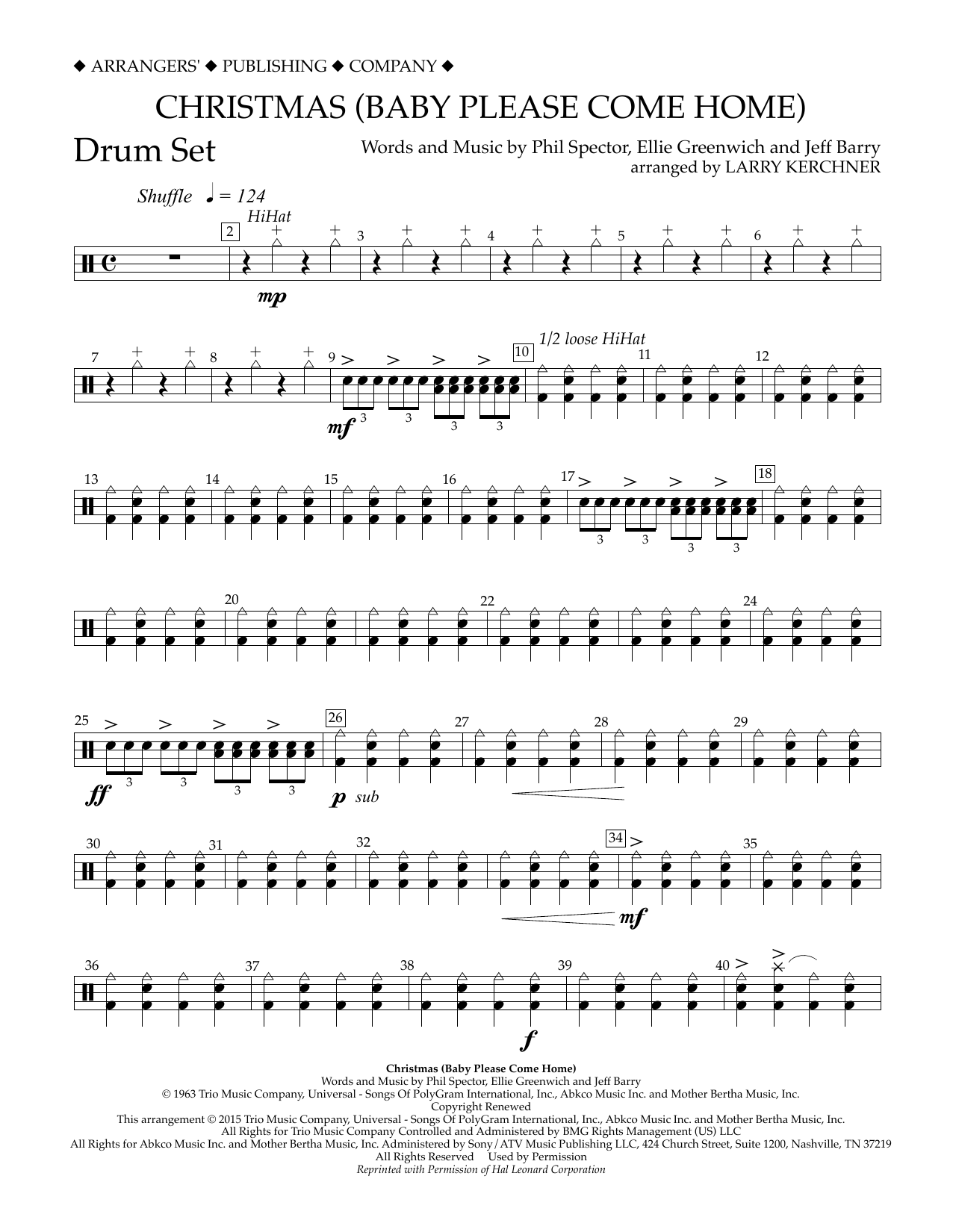 Larry Kerchner Christmas (Baby Please Come Home) - Drum Set Sheet Music Notes & Chords for Concert Band - Download or Print PDF