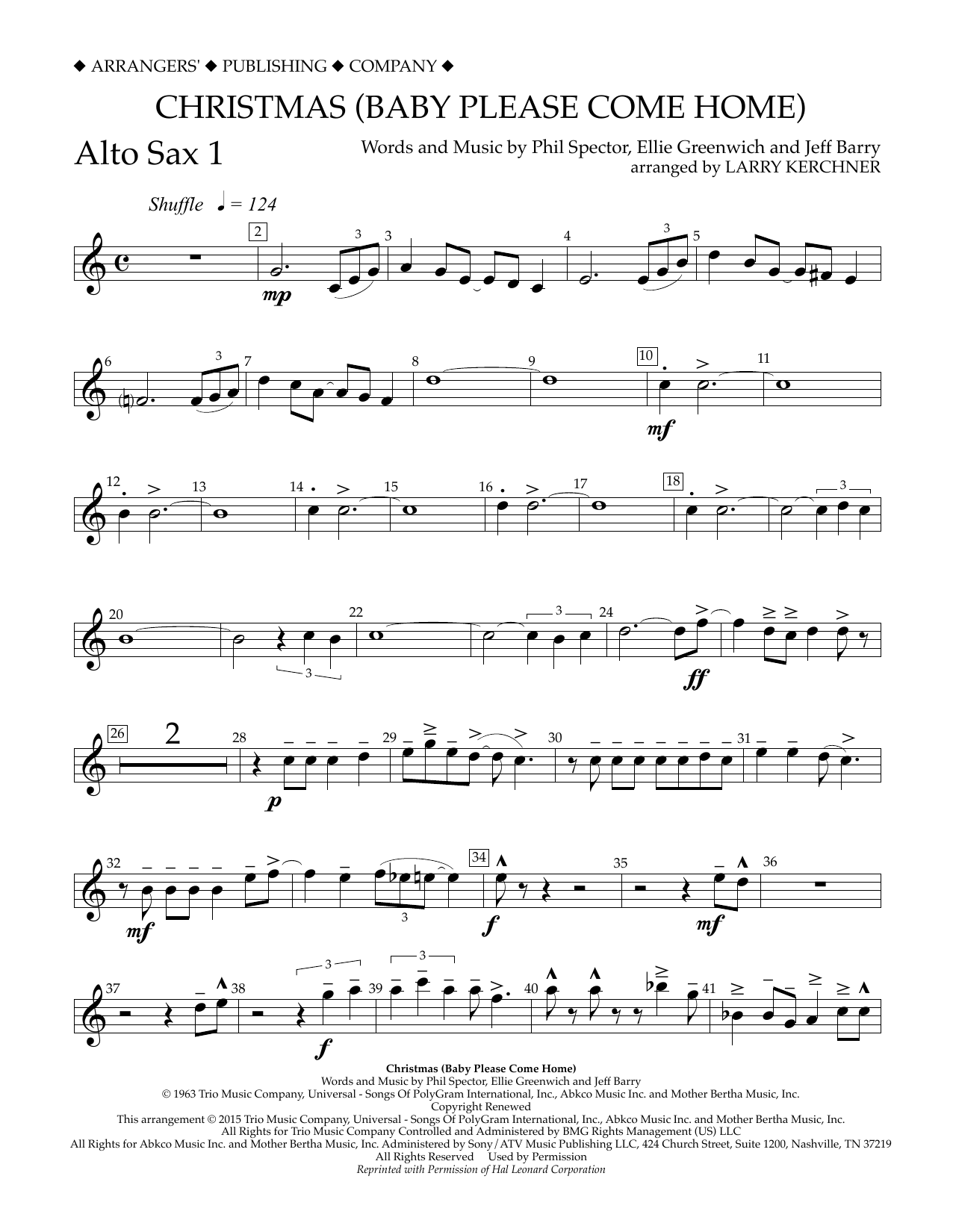 Larry Kerchner Christmas (Baby Please Come Home) - Eb Alto Saxophone 1 Sheet Music Notes & Chords for Concert Band - Download or Print PDF
