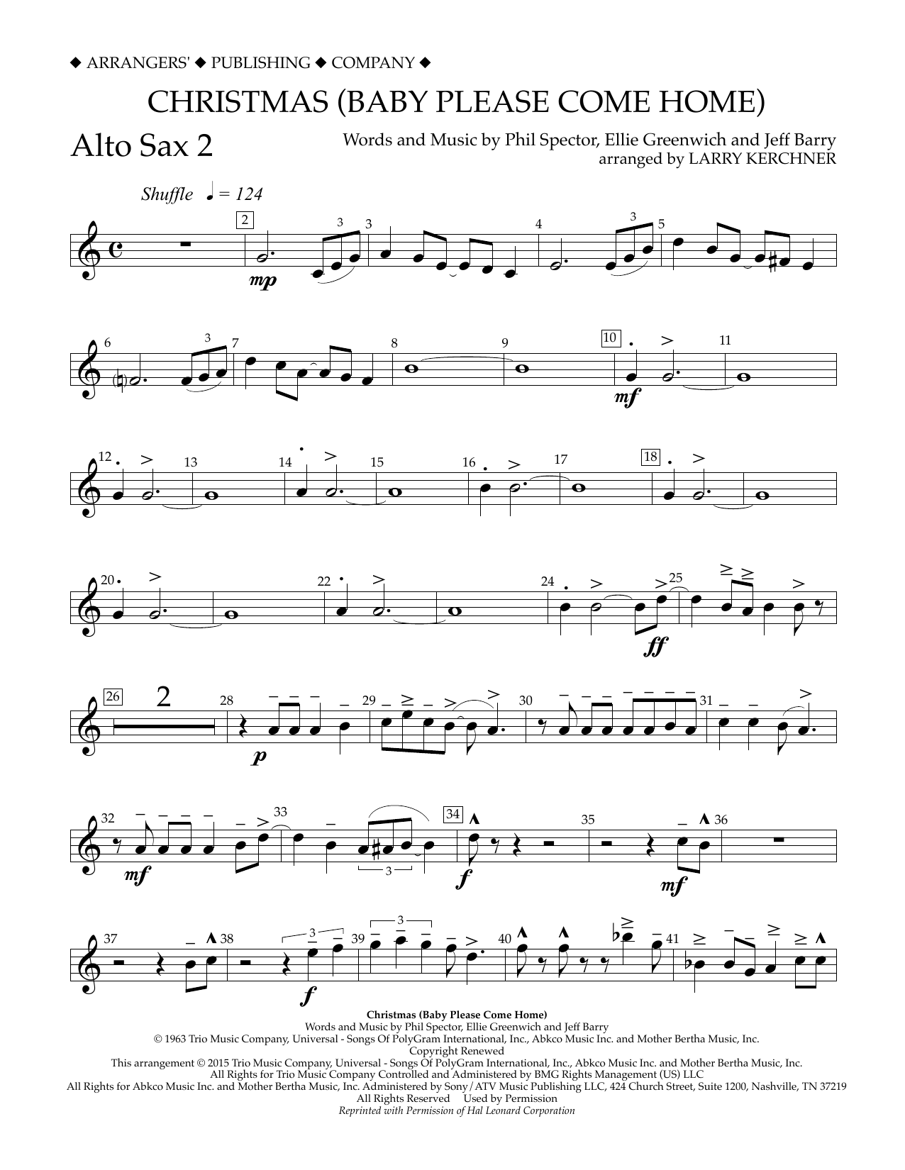 Larry Kerchner Christmas (Baby Please Come Home) - Eb Alto Saxophone 2 Sheet Music Notes & Chords for Concert Band - Download or Print PDF