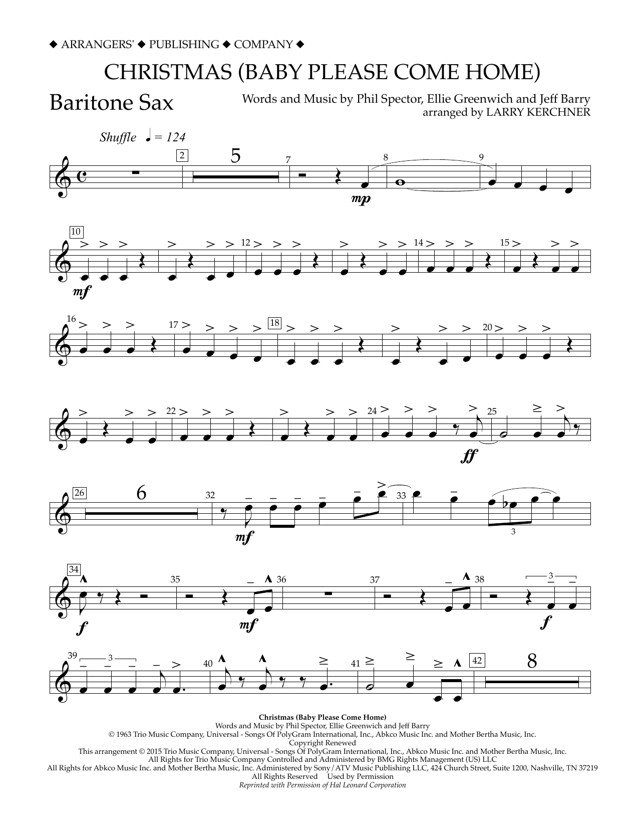 Larry Kerchner Christmas (Baby Please Come Home) - Eb Baritone Saxophone Sheet Music Notes & Chords for Concert Band - Download or Print PDF