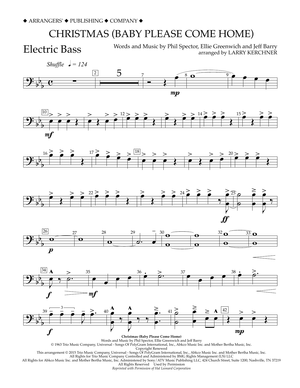 Larry Kerchner Christmas (Baby Please Come Home) - Electric Bass Sheet Music Notes & Chords for Concert Band - Download or Print PDF