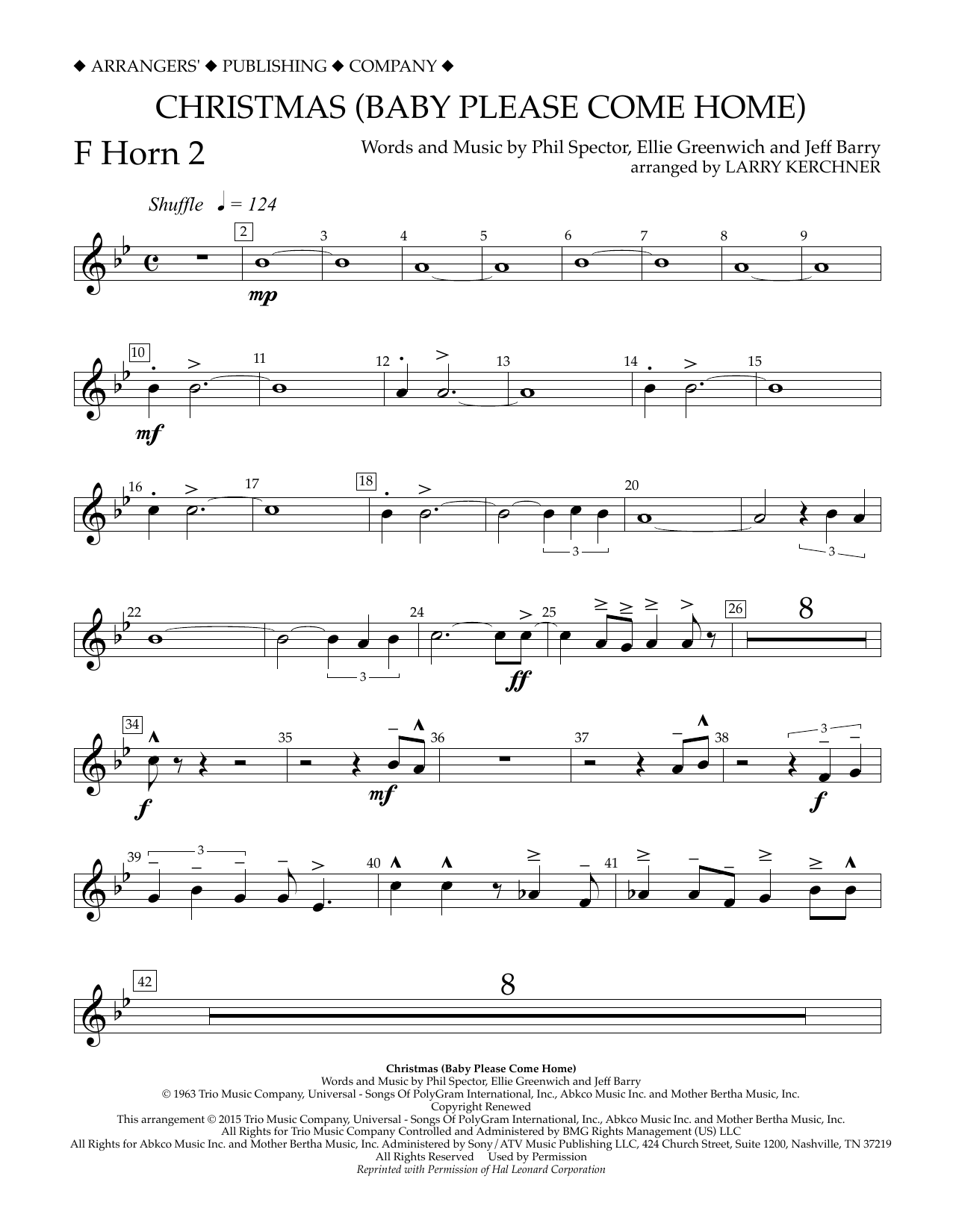 Larry Kerchner Christmas (Baby Please Come Home) - F Horn 2 Sheet Music Notes & Chords for Concert Band - Download or Print PDF