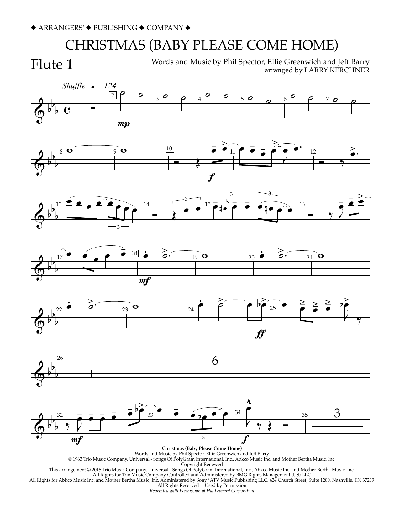 Larry Kerchner Christmas (Baby Please Come Home) - Flute 1 Sheet Music Notes & Chords for Concert Band - Download or Print PDF