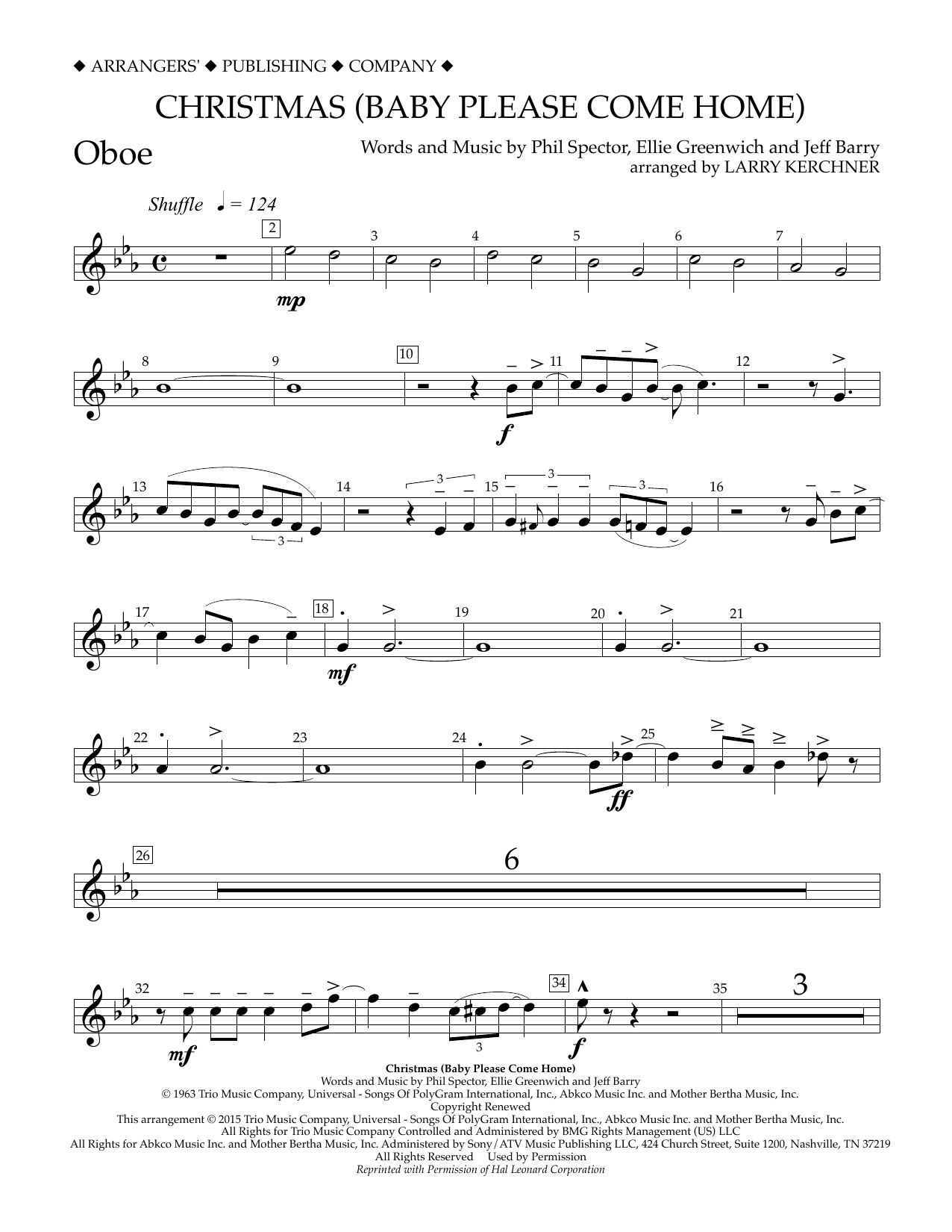 Larry Kerchner Christmas (Baby Please Come Home) - Oboe Sheet Music Notes & Chords for Concert Band - Download or Print PDF