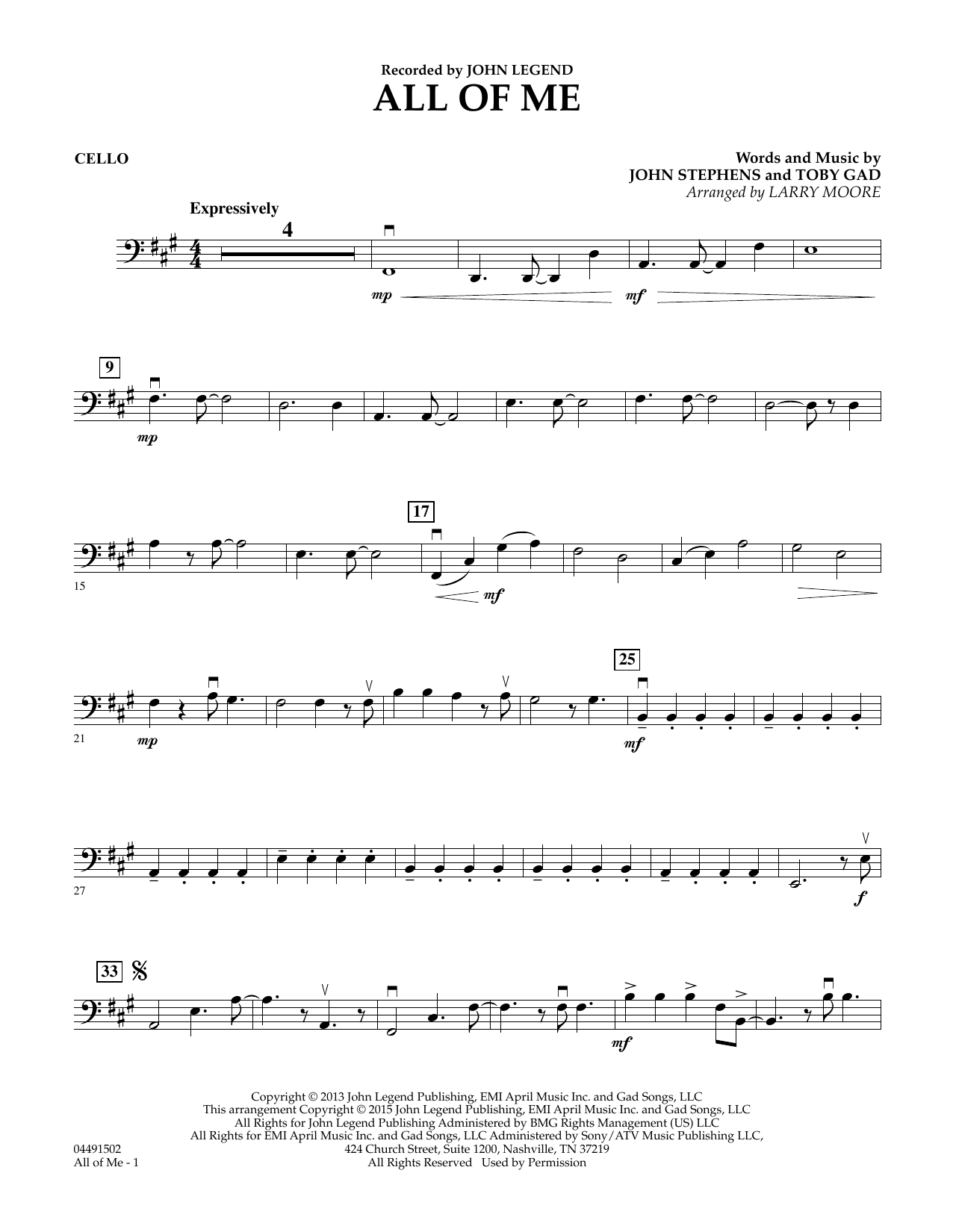 Larry Moore All of Me - Cello Sheet Music Notes & Chords for String Quartet - Download or Print PDF