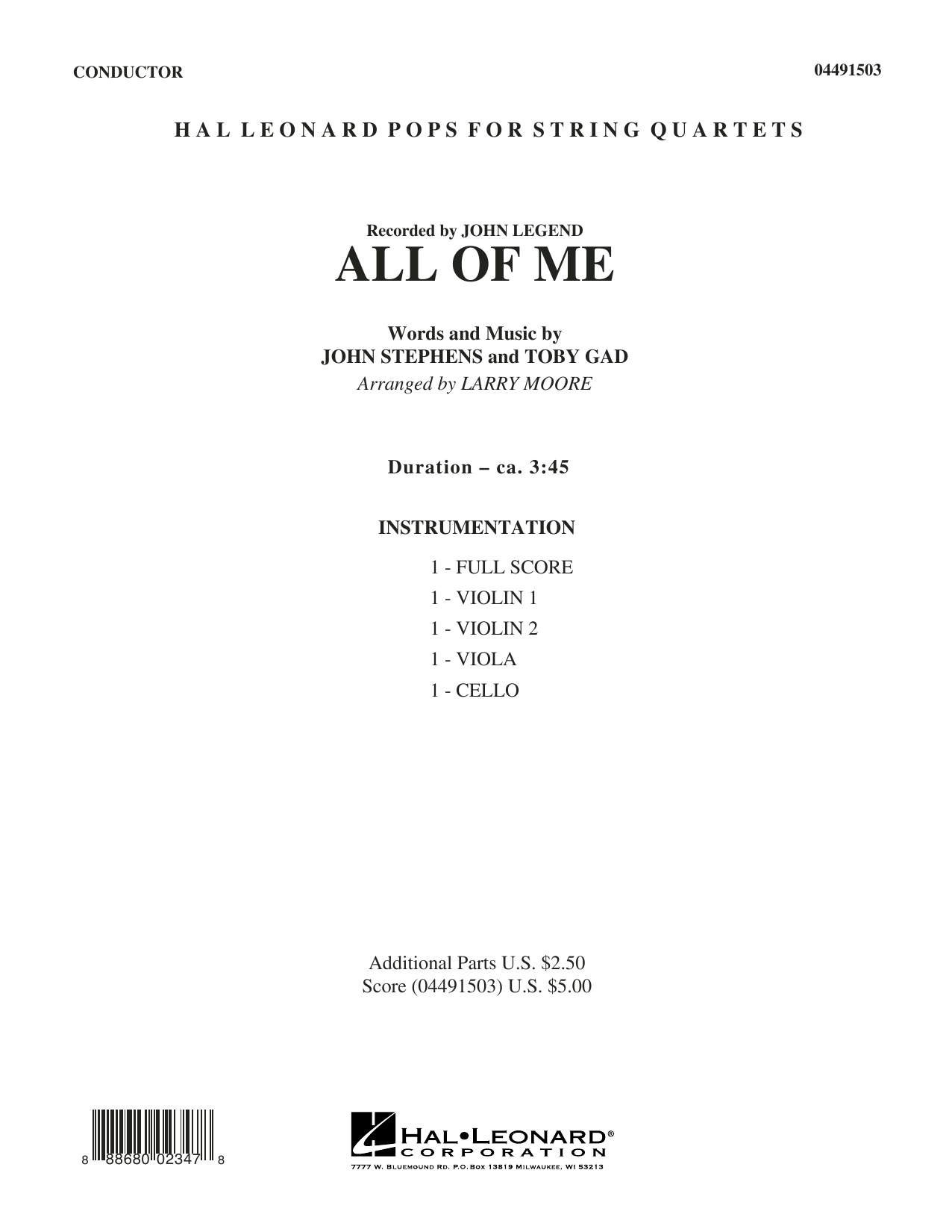 Larry Moore All of Me - Conductor Score (Full Score) Sheet Music Notes & Chords for String Quartet - Download or Print PDF