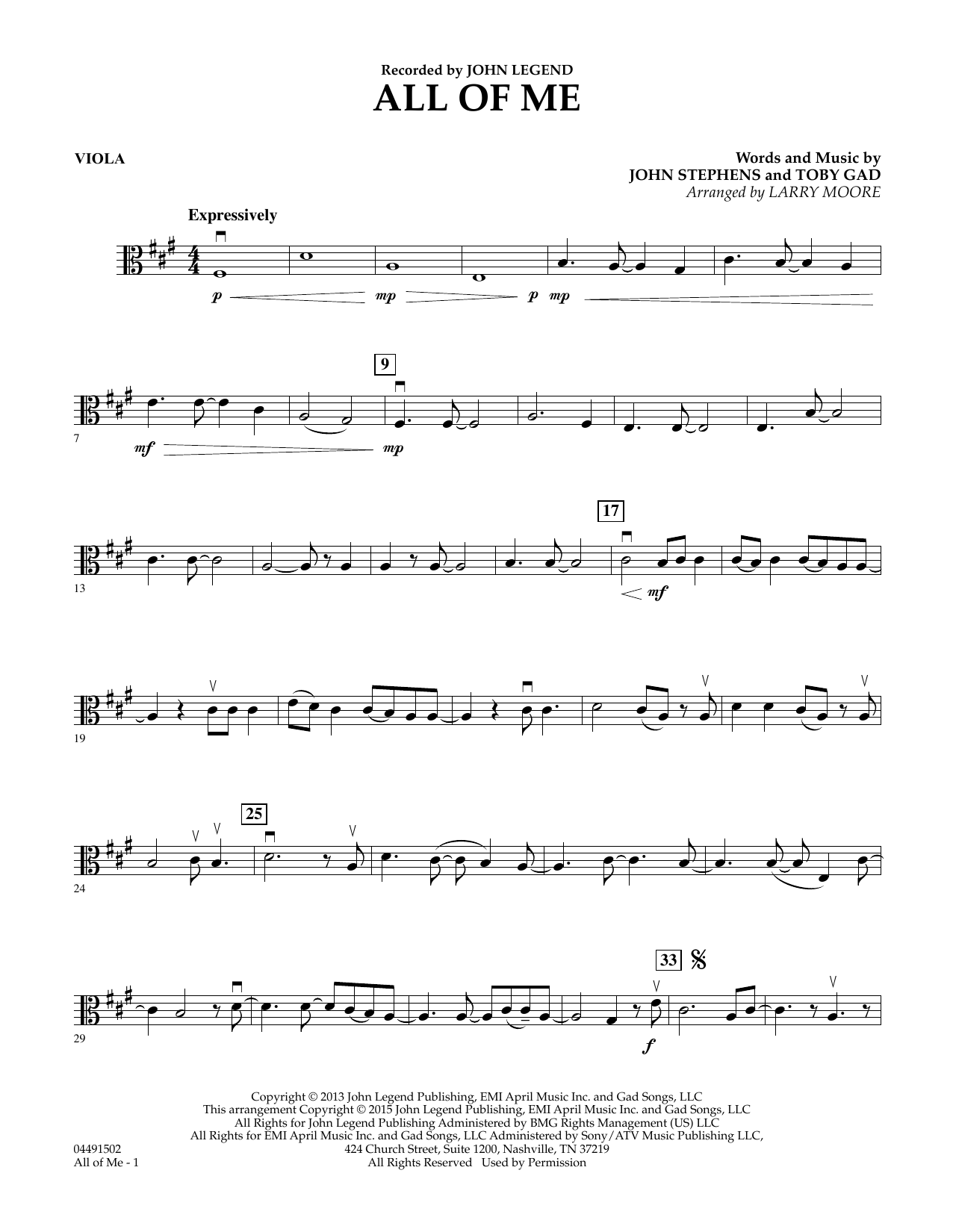 Larry Moore All of Me - Viola Sheet Music Notes & Chords for String Quartet - Download or Print PDF