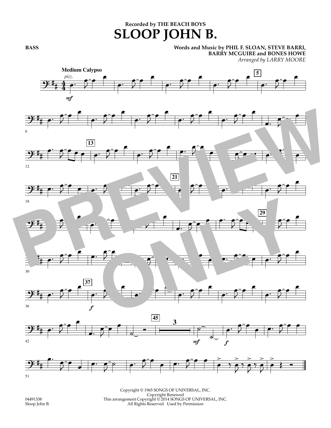 Larry Moore Sloop John B - String Bass Sheet Music Notes & Chords for Orchestra - Download or Print PDF
