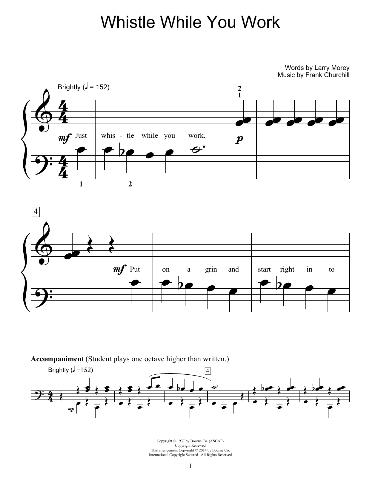 Frank Churchill Whistle While You Work Sheet Music Notes & Chords for Educational Piano - Download or Print PDF