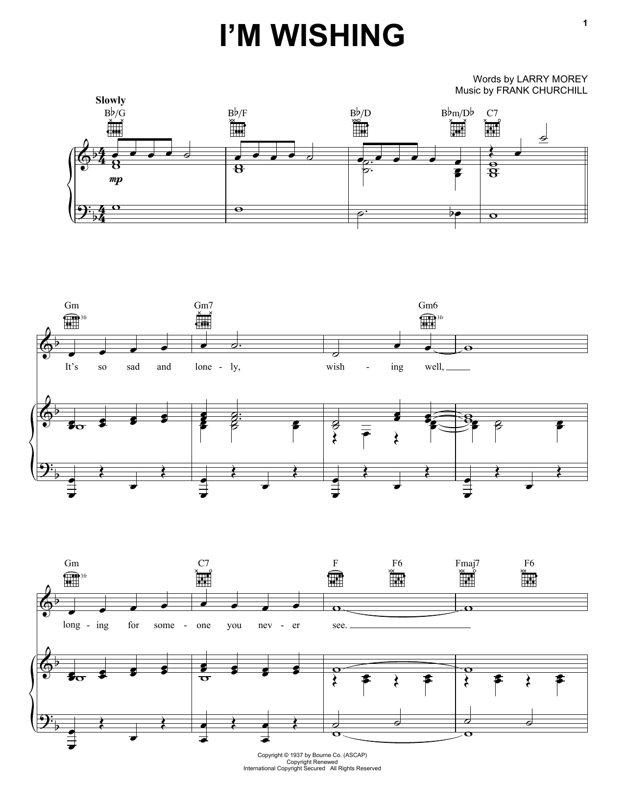 Larry Morey and Frank Churchill I'm Wishing (from Snow White And The Seven Dwarfs) Sheet Music Notes & Chords for Recorder Solo - Download or Print PDF