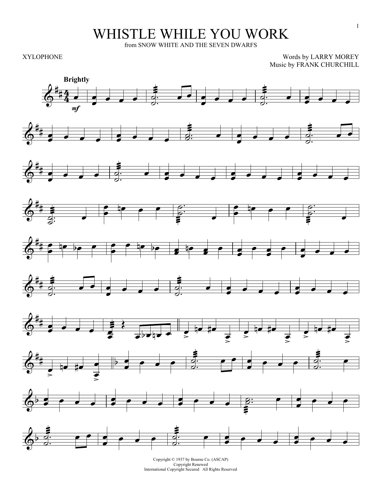 Larry Morey and Frank Churchill Whistle While You Work (from Snow White And The Seven Dwarfs) Sheet Music Notes & Chords for Recorder Solo - Download or Print PDF