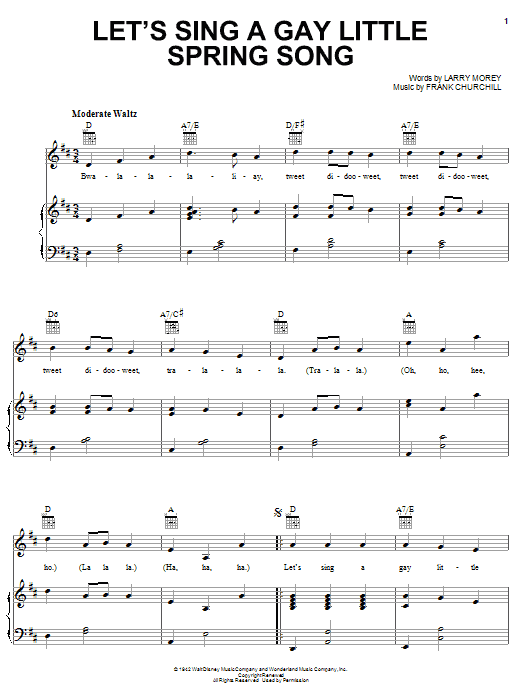 Larry Morey Let's Sing A Gay Little Spring Song Sheet Music Notes & Chords for Piano, Vocal & Guitar (Right-Hand Melody) - Download or Print PDF