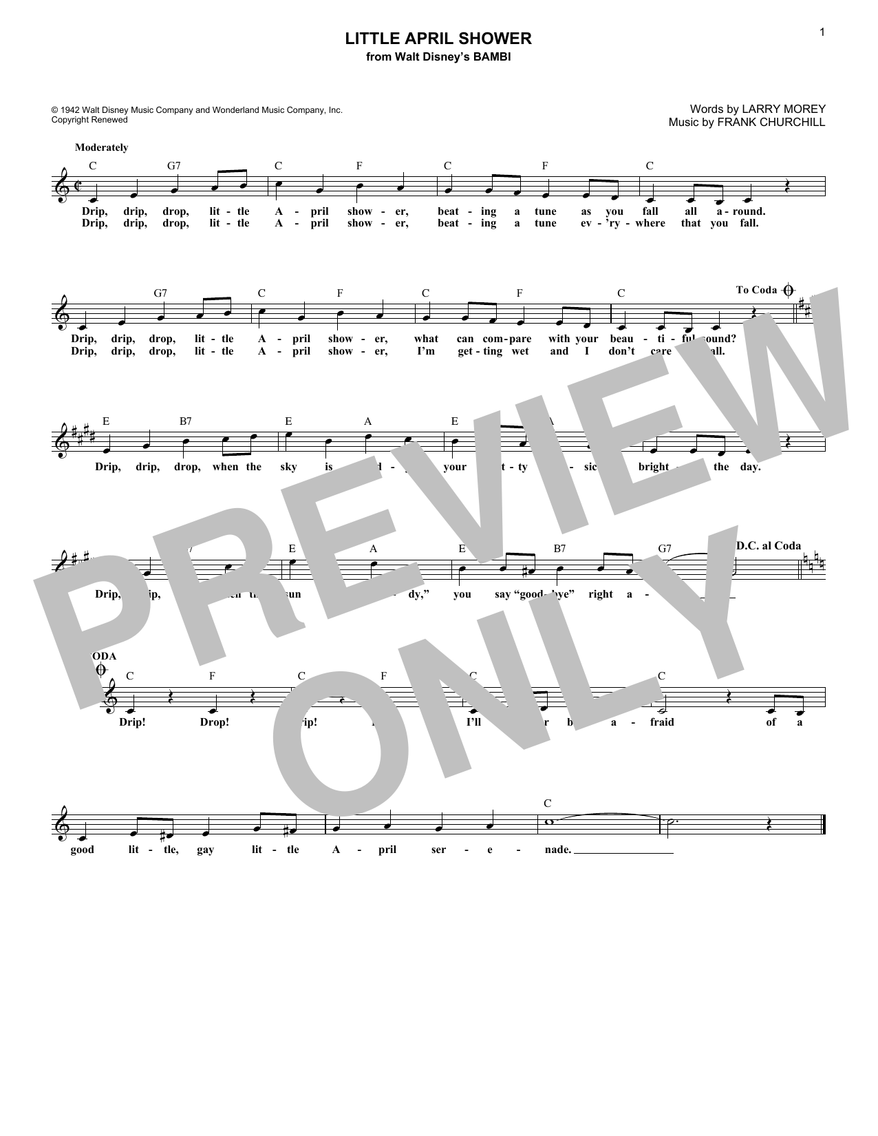 Larry Morey Little April Shower Sheet Music Notes & Chords for Lead Sheet / Fake Book - Download or Print PDF