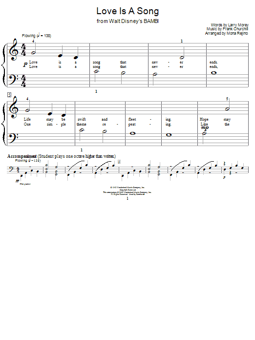 Larry Morey Love Is A Song Sheet Music Notes & Chords for Easy Piano - Download or Print PDF