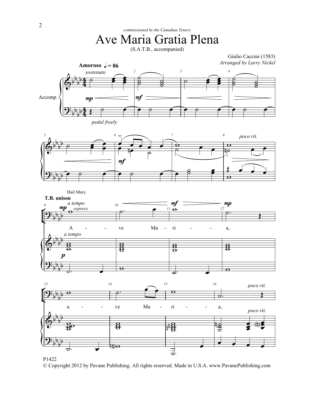 Larry Nickel Ave Maria Gratia Plena Sheet Music Notes & Chords for Choral - Download or Print PDF