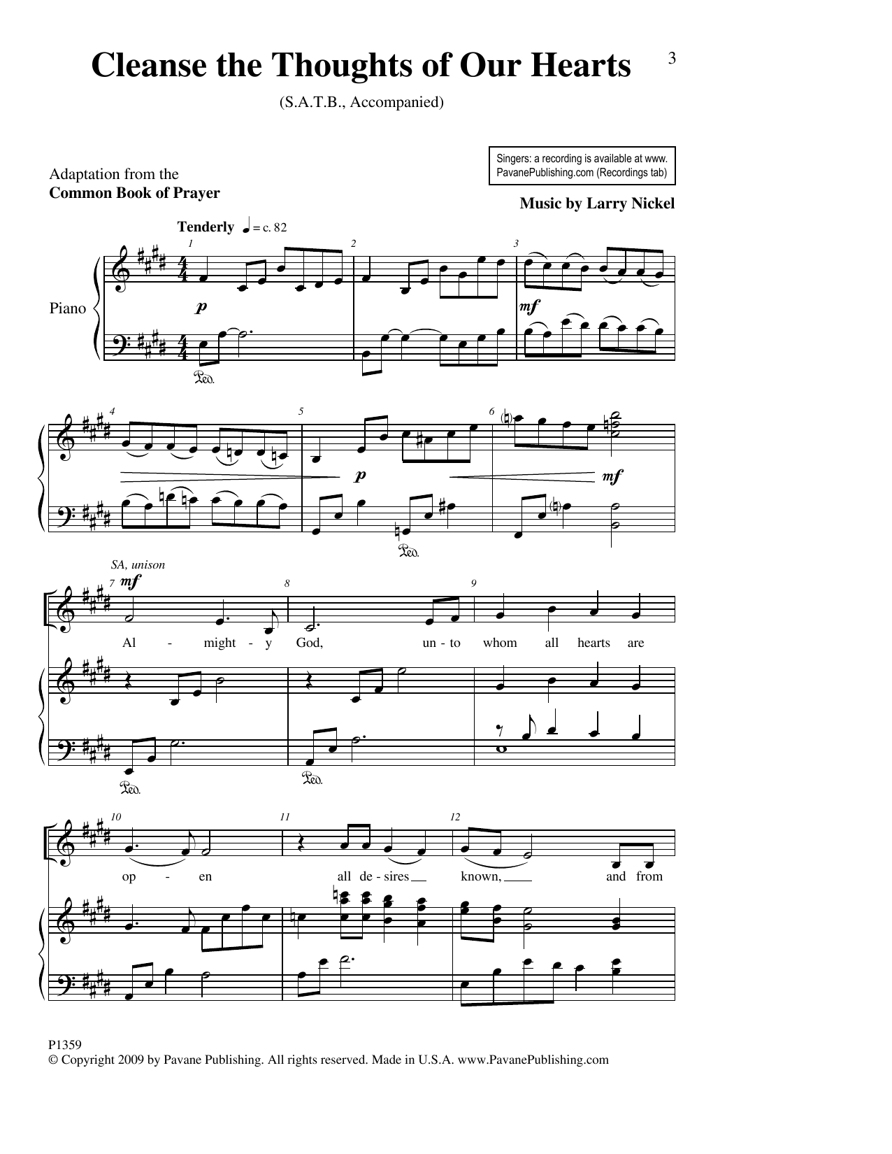 Larry Nickel Cleanse The Thoughts Of Our Hearts Sheet Music Notes & Chords for SATB Choir - Download or Print PDF