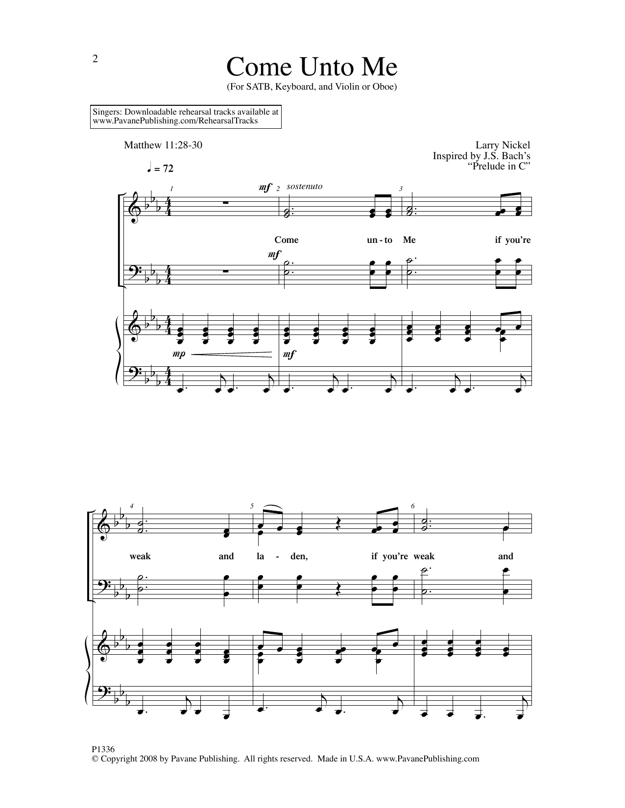 Larry Nickel Come Unto Me Sheet Music Notes & Chords for SATB Choir - Download or Print PDF